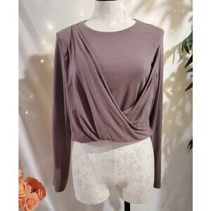 SPANX Better Base Long Sleeve Faux Wrap Top Size XL Smoke Gray Modal Neutral